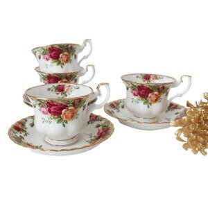 4 Royal Albert Teacup and Saucer Old Country Roses Vintage Tea Cup Set
